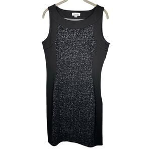 Calvin Klein Black & Gray Textured Sleeveless Cotton Round Neck Dress Women's 10